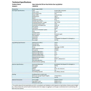 Boss Industrial 20-Ton Horizontal Dual-Action Gas Log Splitter (GD20T24)